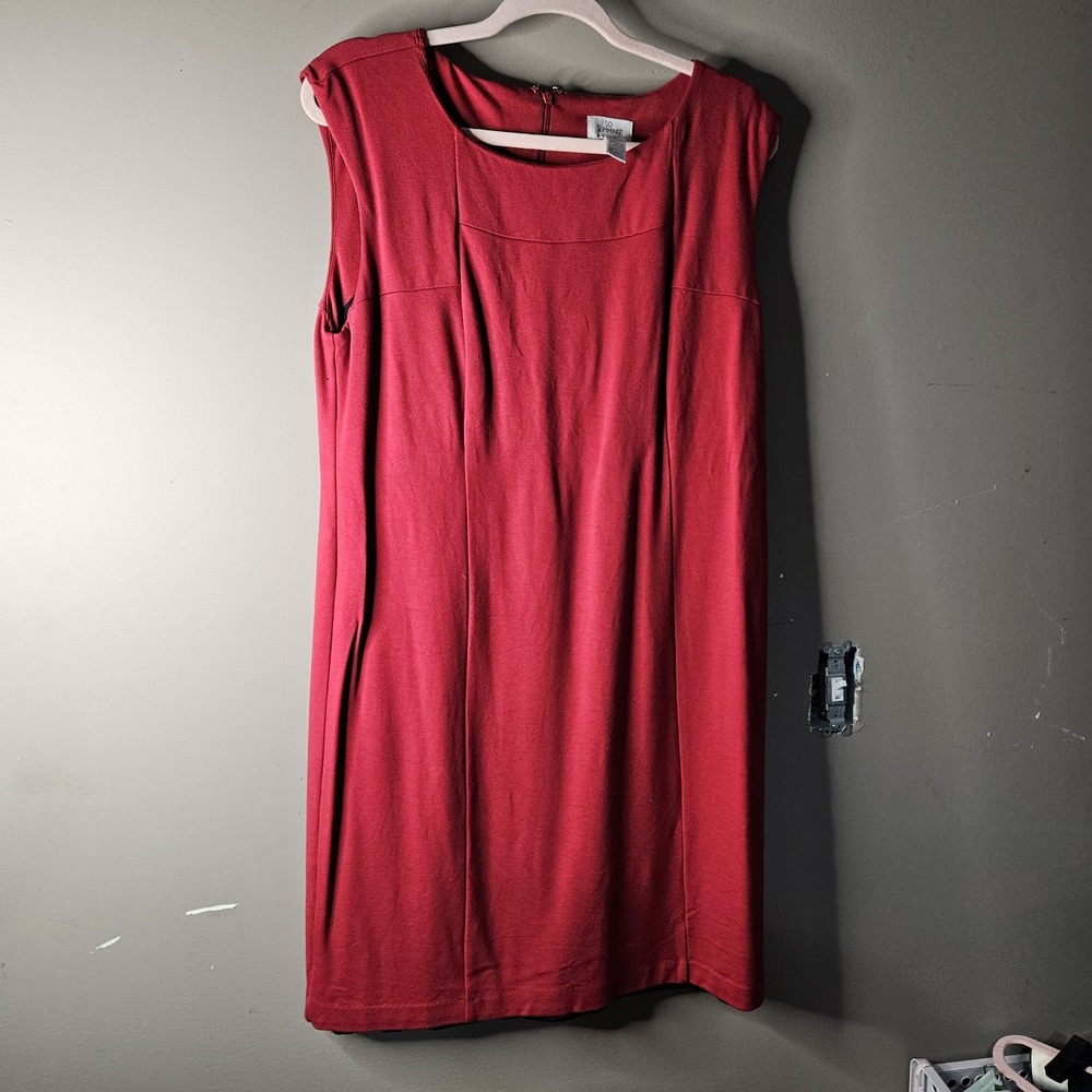 Chico's So Slimming Sheath Dress Red Knit Sleeveless Square Neck Zip Size 2